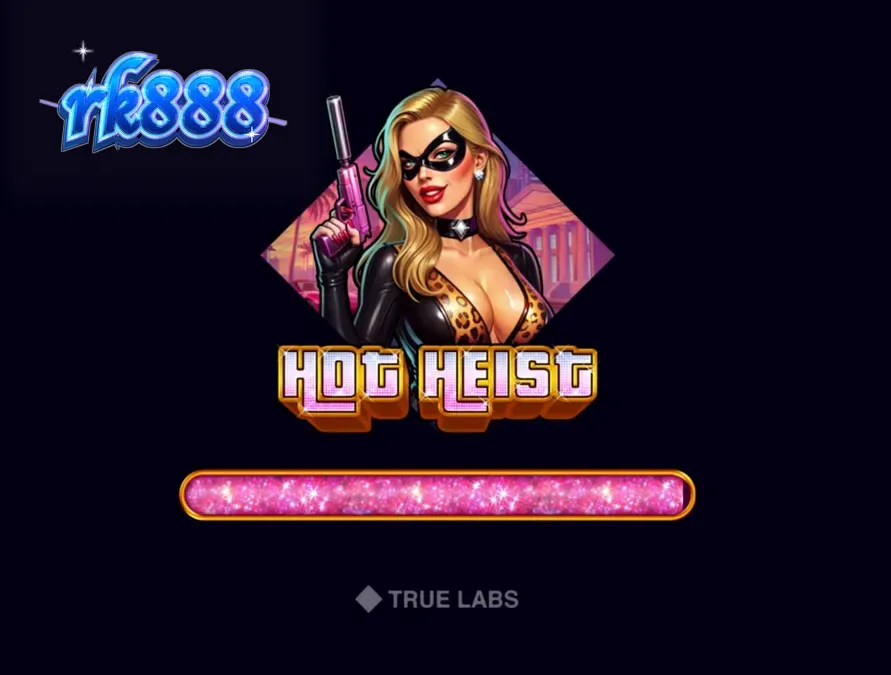 Tampilan visual slot Hot Heist dengan tema neon dan peralatan perampokan